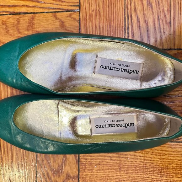 Andrea Carrano Baby Flats Green Leather Shoes Made in Italy Womens Size 5 B